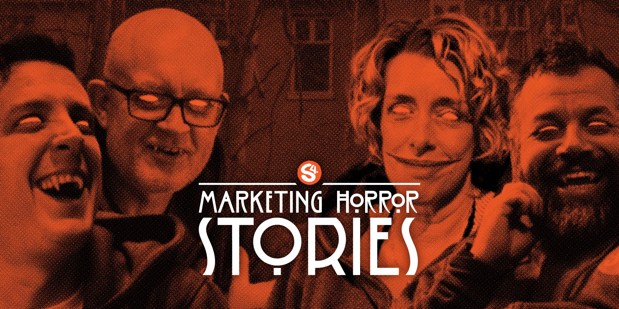 A Halloween themed photograph of the Sourcefour team with the title S4 Marketing Horror Stories