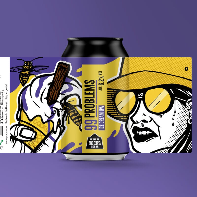 Docks Beers x Beer52 99 Problems Ice Cream IPA illustrated can artwork