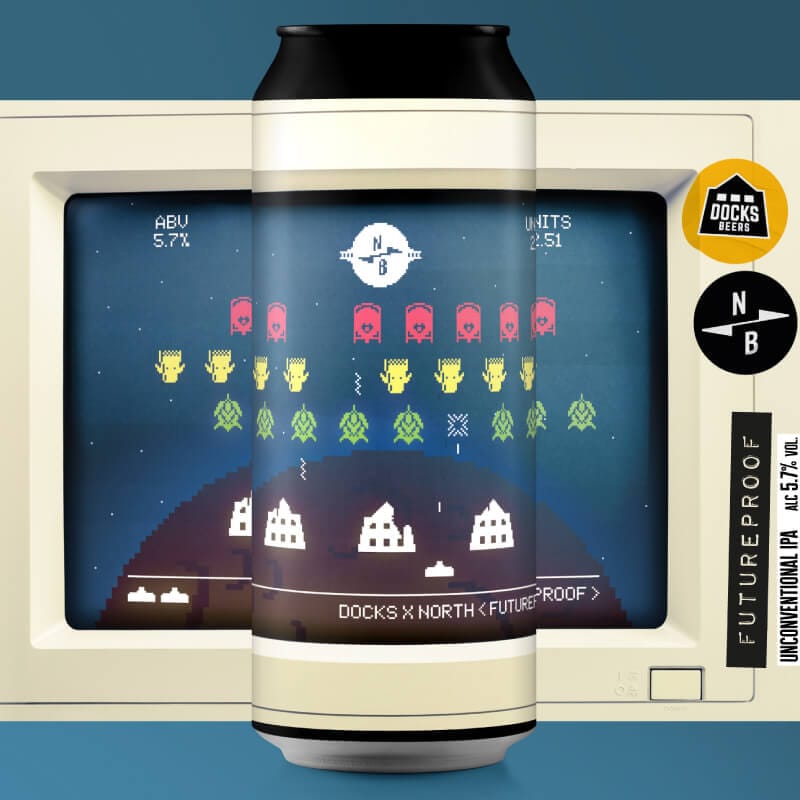 Docks Beers x North Brewing Co FUTUREPROOF Unconventional IPA can artwork